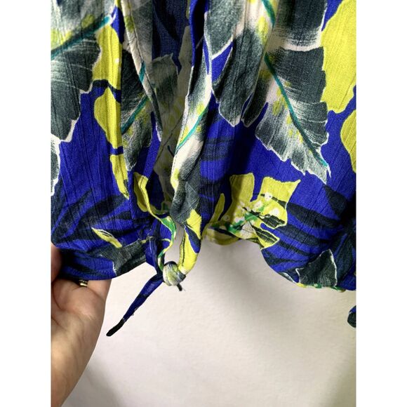 Womens Blue Tropical Pull On Midi Skirt Size 3X Palm Leaves Beachy Vacation - Picture 3 of 7